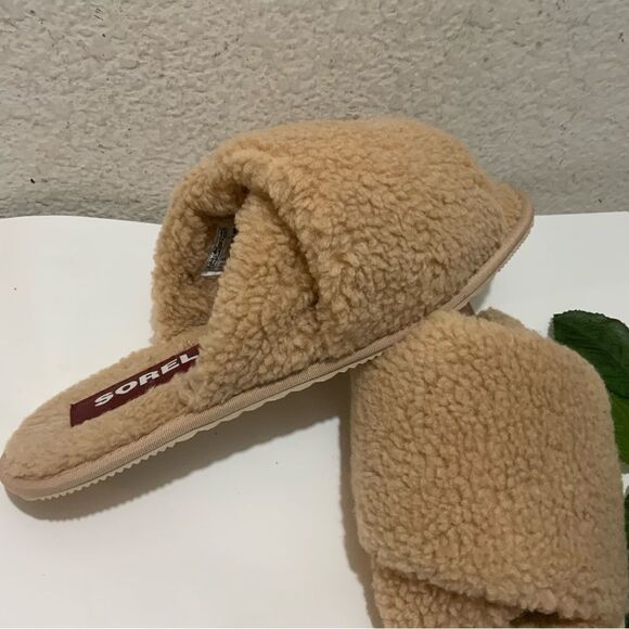 Sorel Go Mail Run Slippers Faux Fur Slip-on Natural Tan Size 10 NEW - Picture 5 of 9